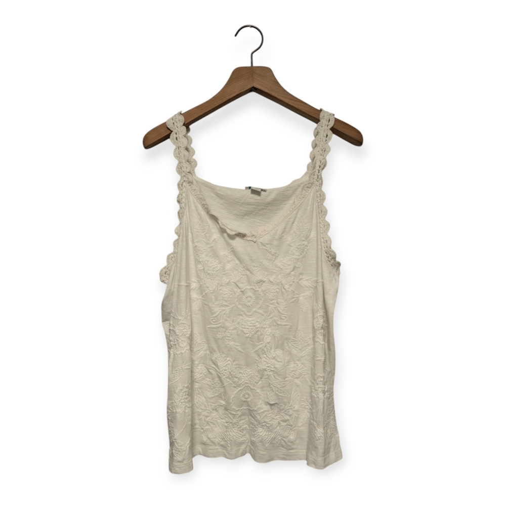 Sundance Women's Embroidered Camisole Top w/ Lace Accent 100% Cotton Size Large